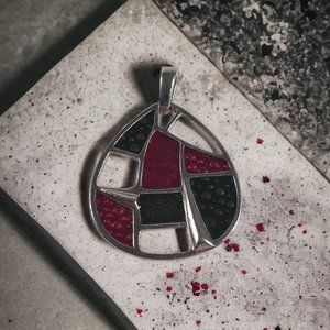 Art Deco Teardrop 2" Necklace Pendant Slide Plum Olive In A Silver Tone Setting